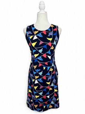 J. Mclaughlin navy flag print Catalina Cloth knee length sleeveless Dress
